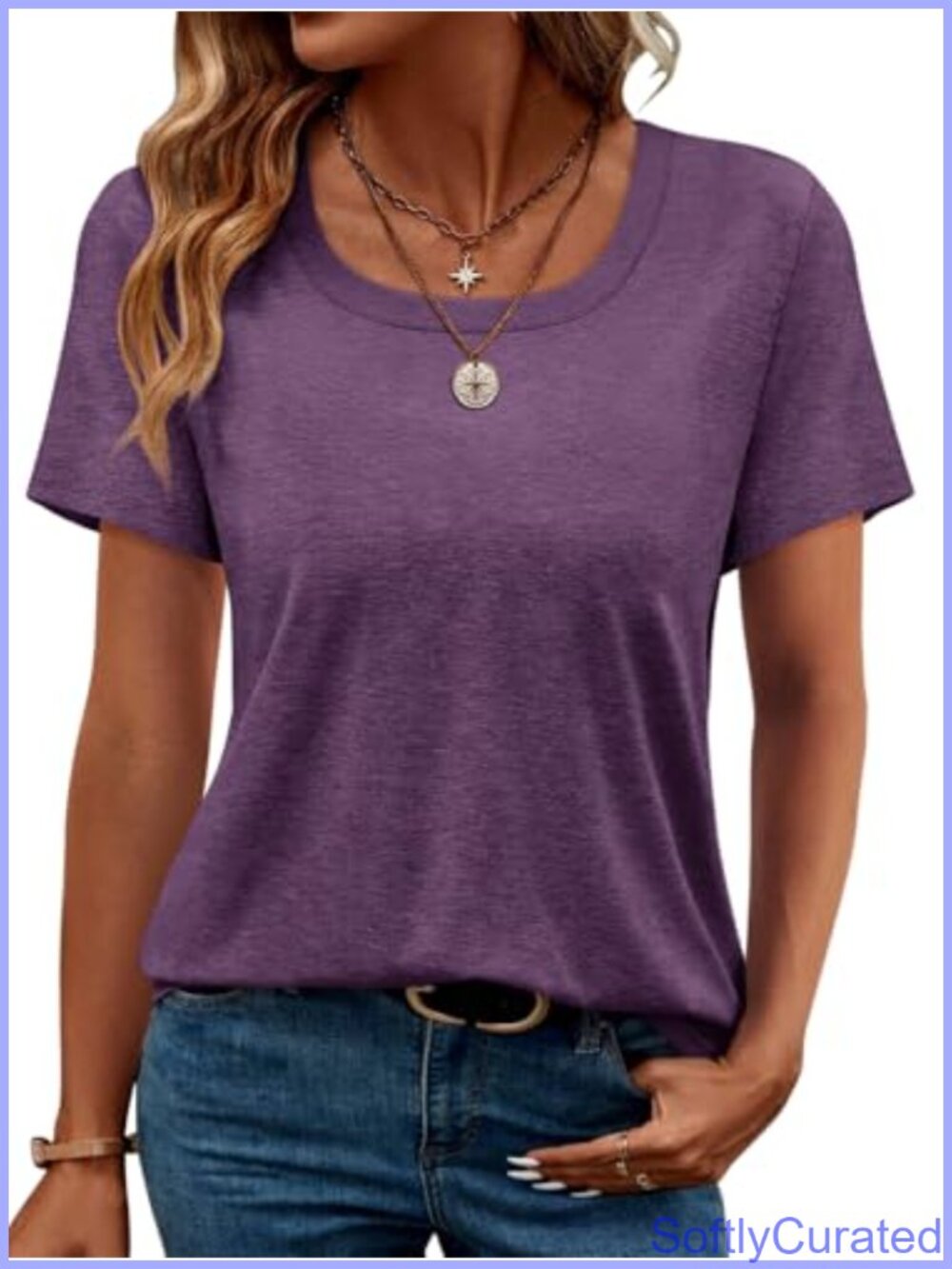Square Neck Short Sleeve Casual Loose Fit T-Shirt Top